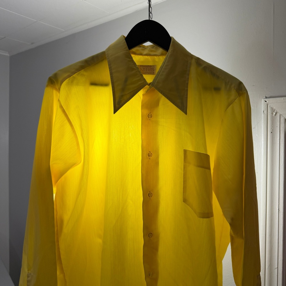 Vintage Manhattan Shirt 16-33 Yellow Long Sleeve Button 60s 70s Thin Rockabilly